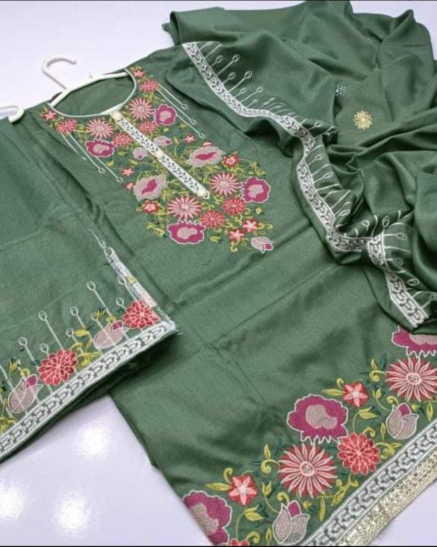 Dhanak emb 3pc winter semi stitched