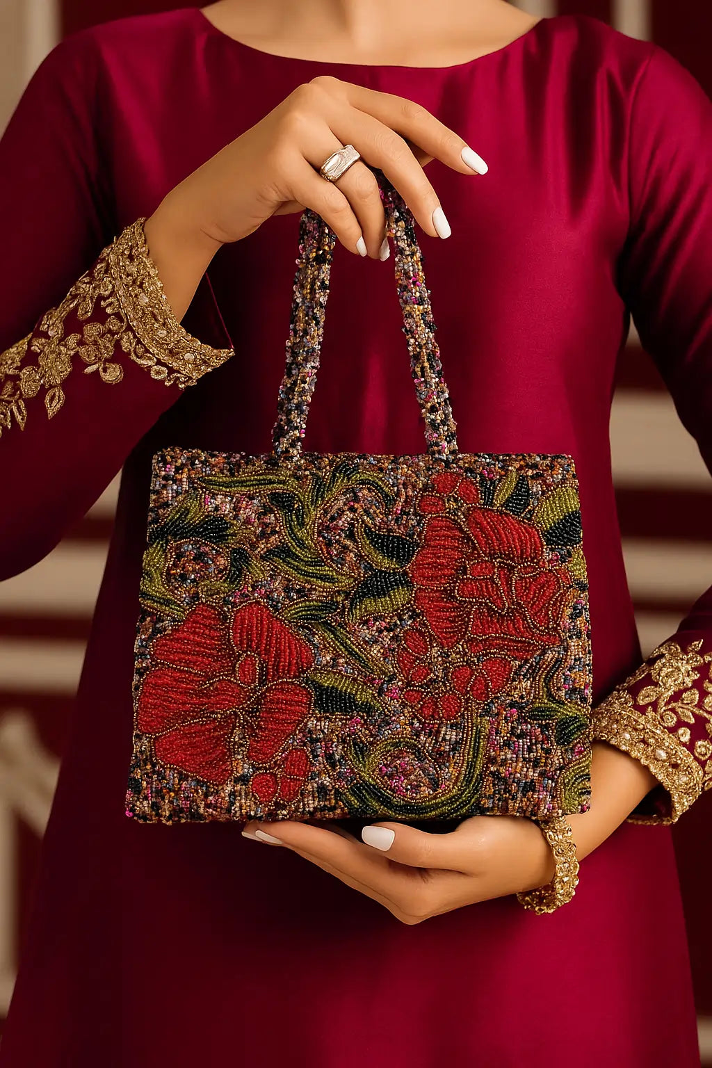Gleam Golden Rose hand bag