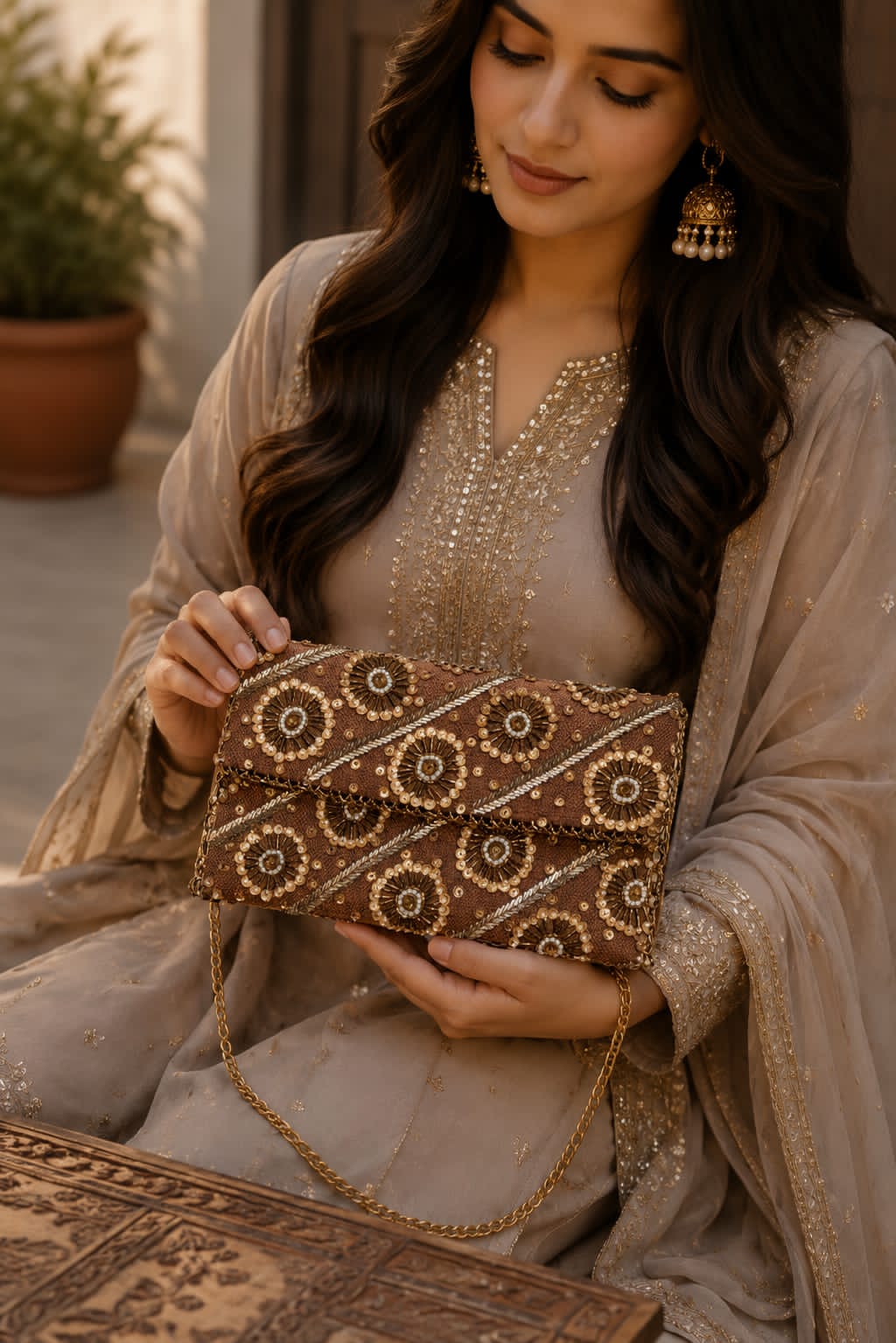 Emerald Luxe Beaded clutch