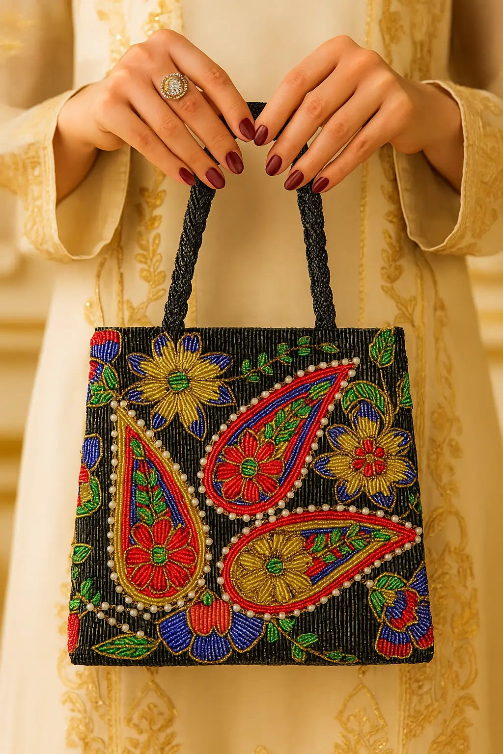 Noir Grace Square Beaded Bag