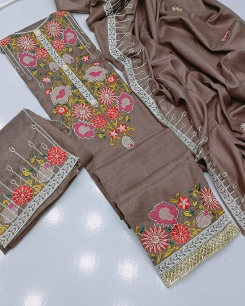 Dhanak emb 3pc winter semi stitched