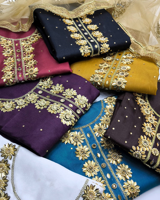 Handmade fancy -3pc kataan Silk