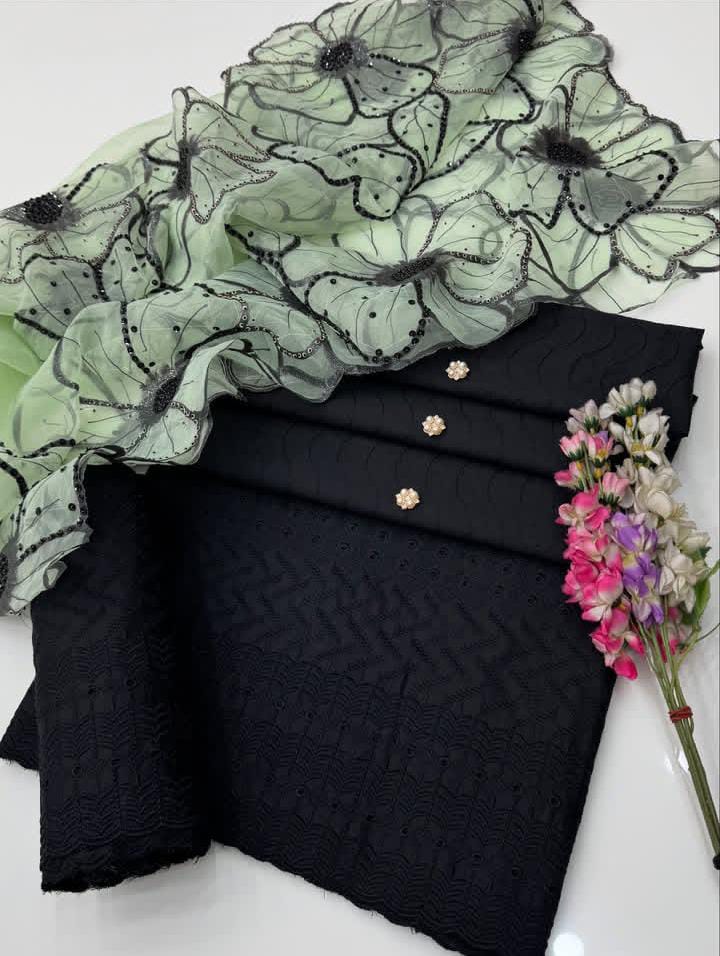 Chikankari Lawn Organza Cutwork Duppata-3 Piece