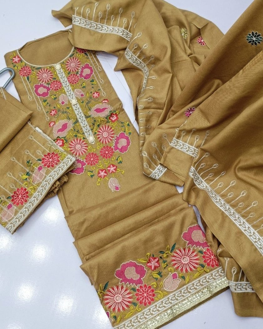 Dhanak emb 3pc winter semi stitched