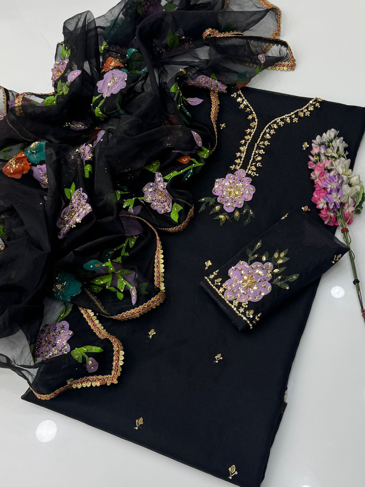 Handwork Stones & Beads Organza Dress | 2 Piece