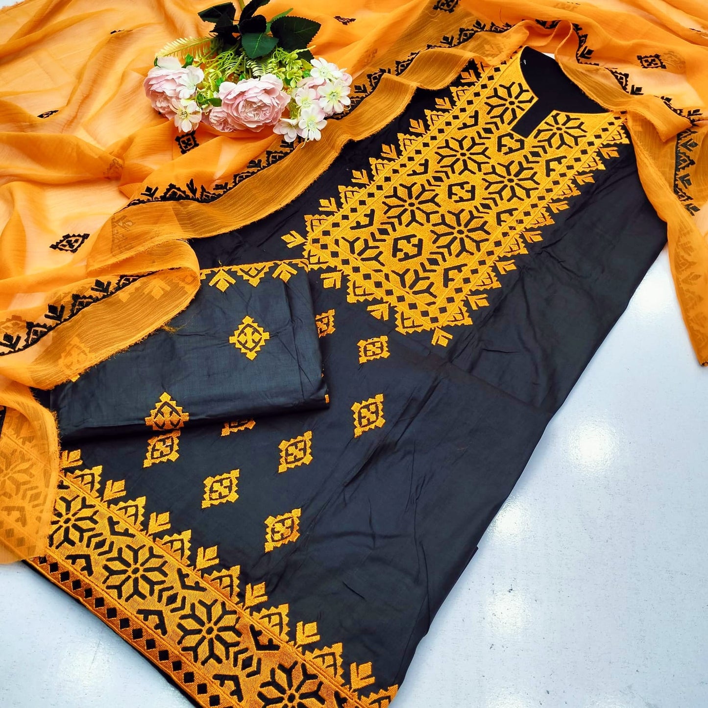 Cotton Applique Emb - 3 Piece