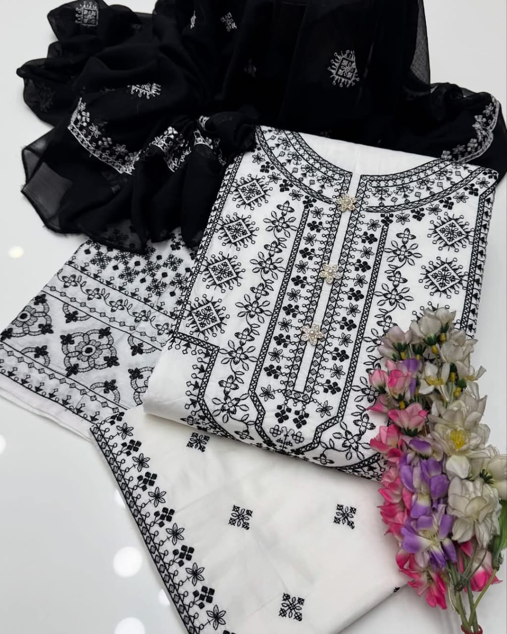Cotton Embroidered suit -3 piece