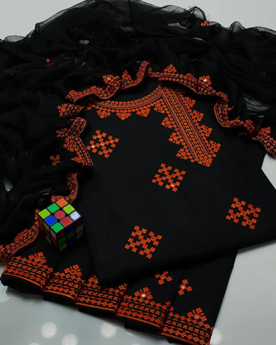 Sindhi Anarkha Style Lawn Cotton Heavy Embroidery - 3 Piece