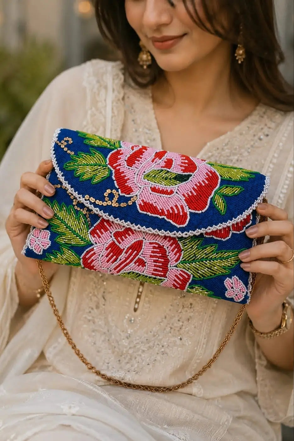 Royal Beaded Clutch - Blue
