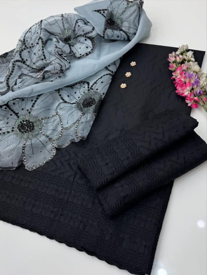 Chikankari Lawn Organza Cutwork Duppata-3 Piece