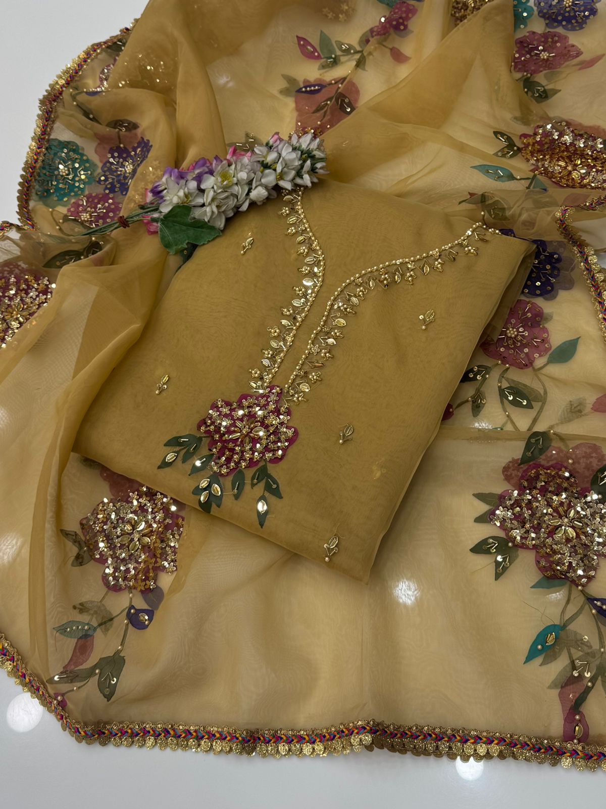 Handwork Stones & Beads Organza Dress | 2 Piece