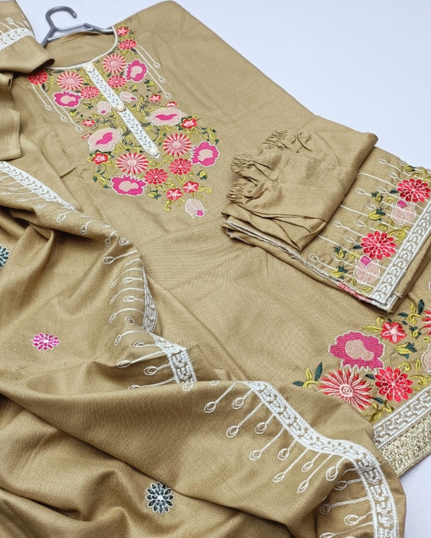 Dhanak emb 3pc winter semi stitched