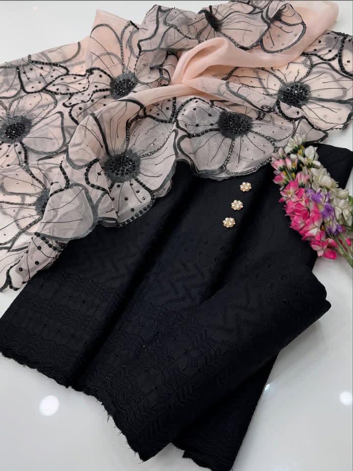 Chikankari Lawn Organza Cutwork Duppata-3 Piece