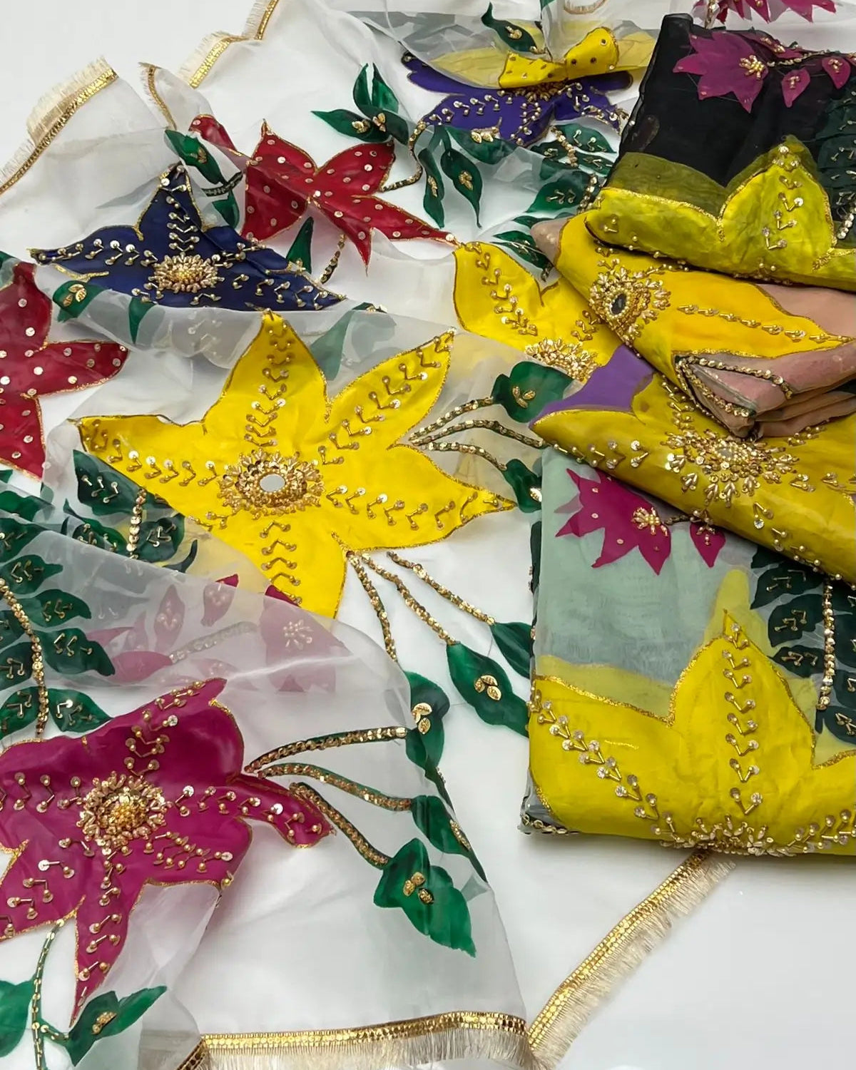 Designer Handpainted Organza Eid Dupatta – Indian Nagina Work