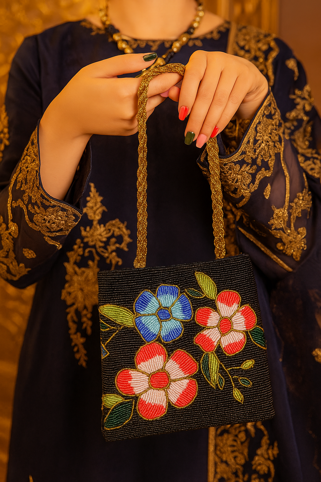 Black Handmade Beaded Clutch – Elegant Party Purse