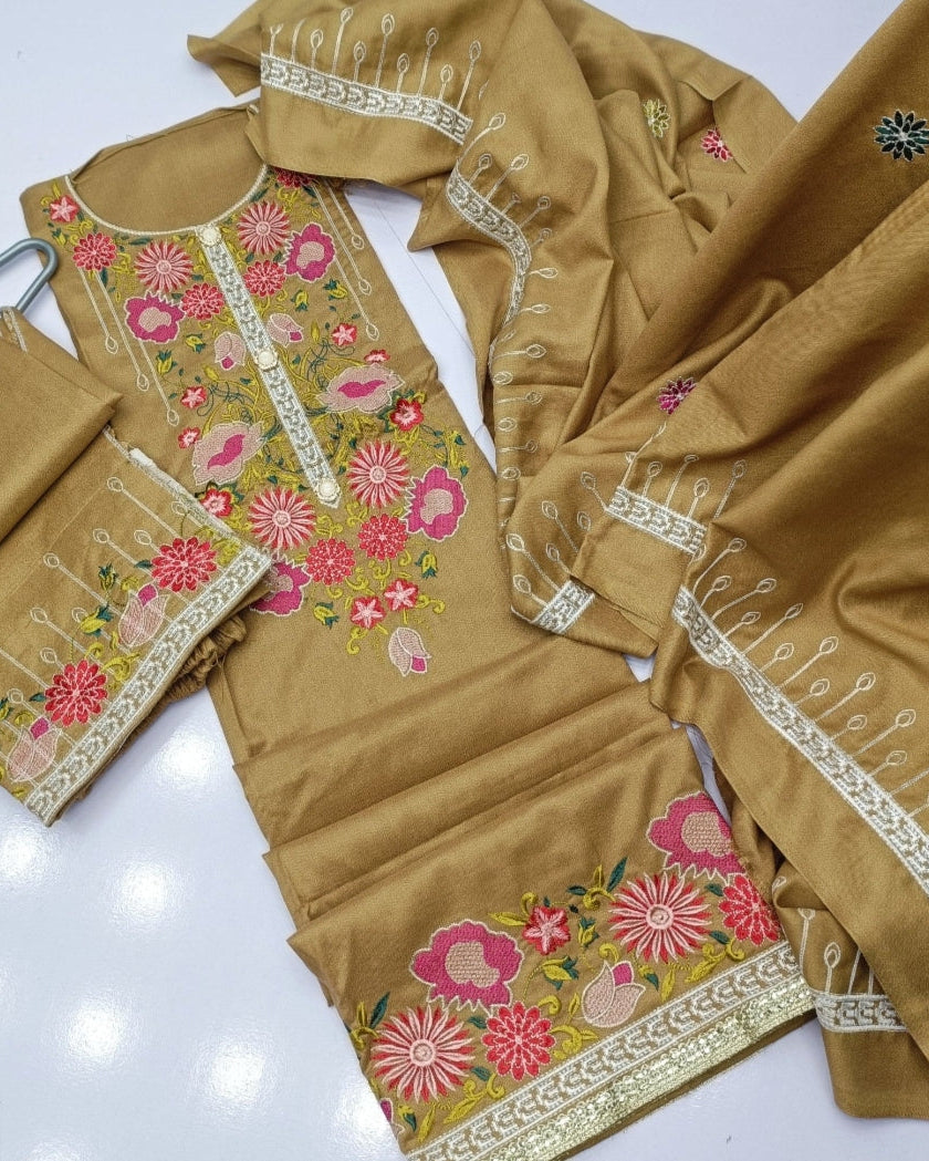 Dhanak emb 3pc winter semi stitched