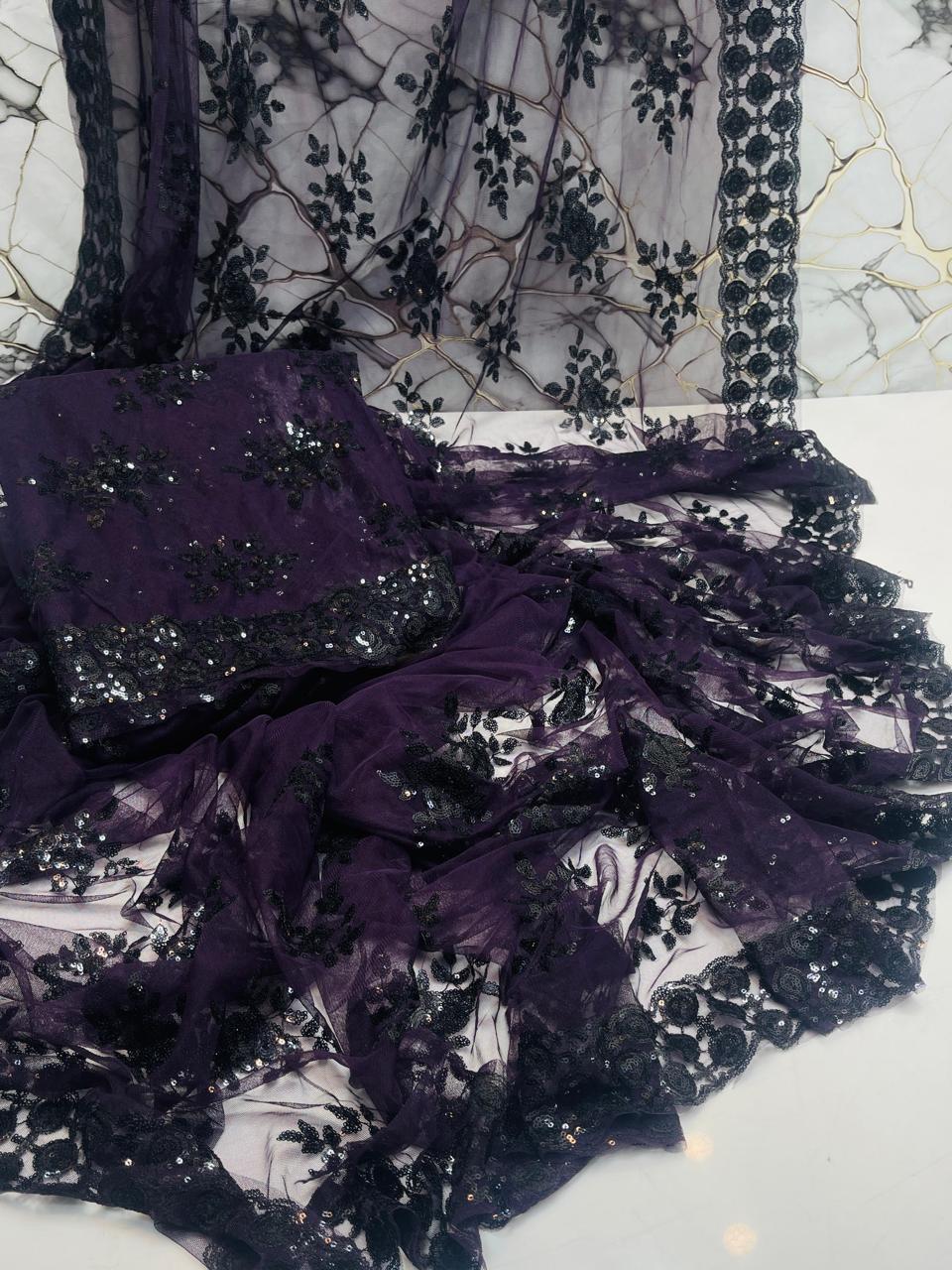 Sari š„» Soft net sequence Embroidered