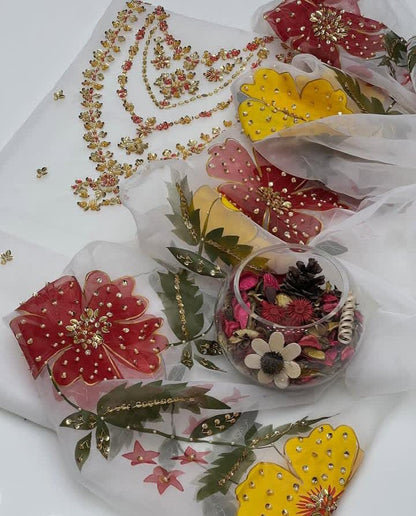 Organza Hand Embroidered Brush Painted Dupatta - 2 piece