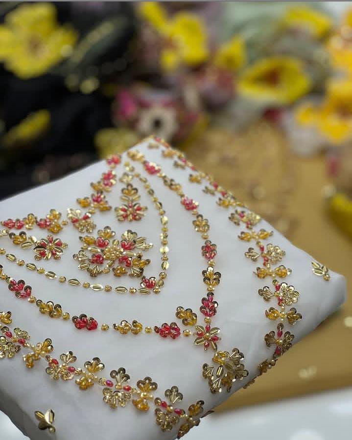 Organza Hand Embroidered Brush Painted Dupatta - 2 piece