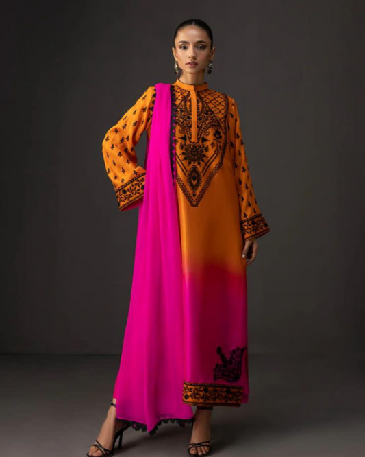 Shamoze Silk Digital Print-3 piece Dress with Dupatta