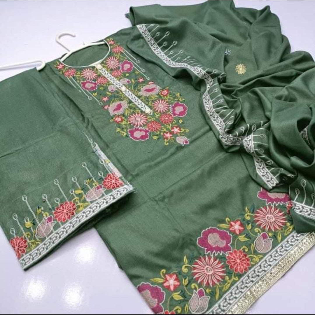 Dhanak emb 3pc winter semi stitched