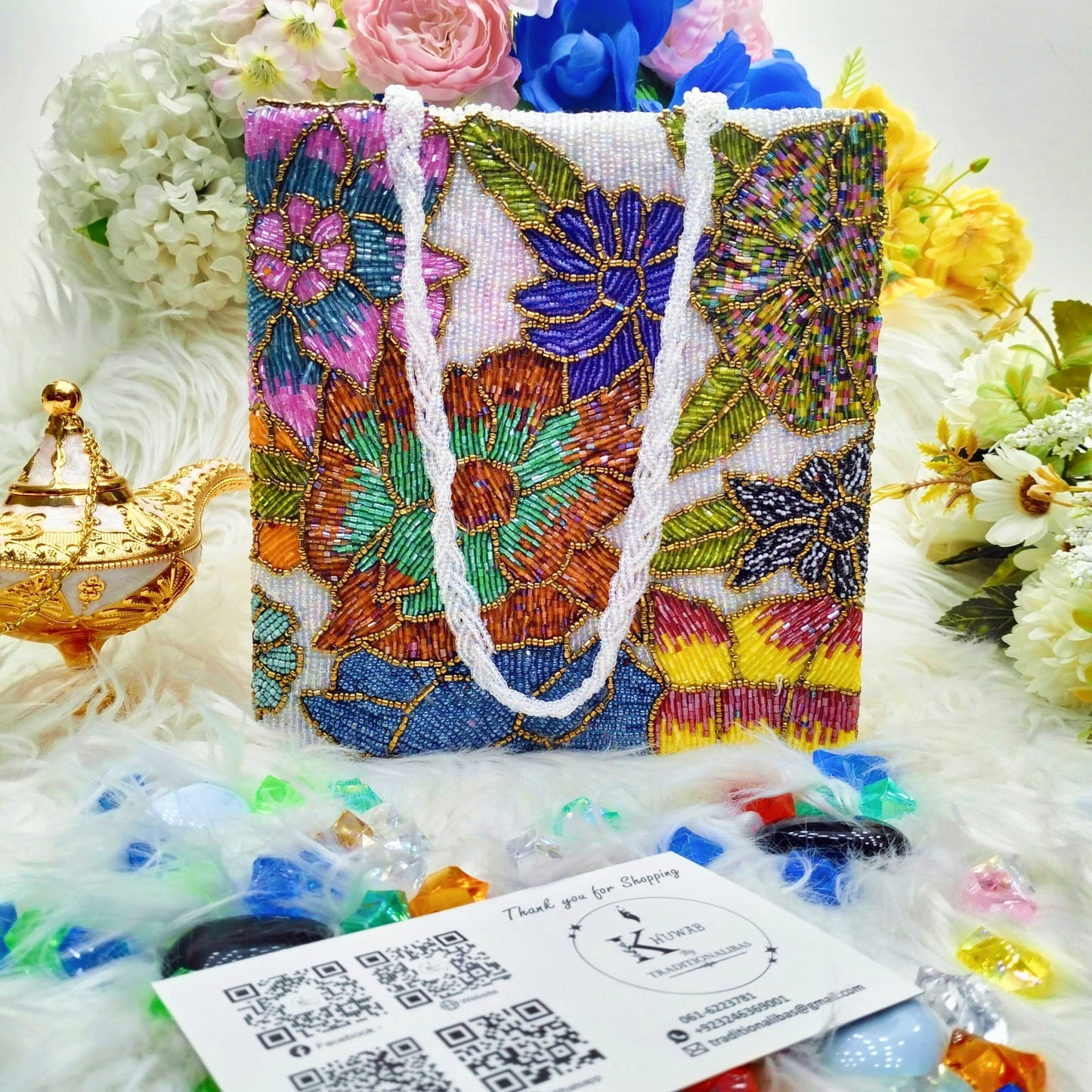 Handmade Beaded Purse – Elegant Beads Work Bag for Women