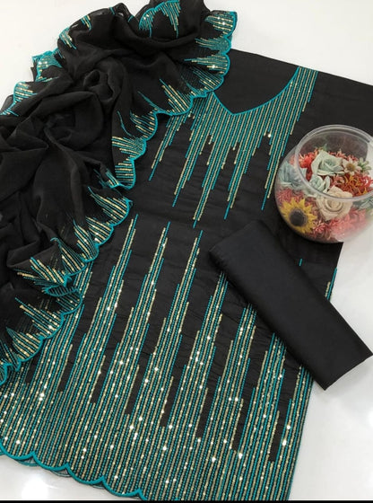 GTM Lawn 3-Piece Embroidered Suit – Computer Sequence Shirt with Chiffon Embroidered Dupatta (2025 Collection)
