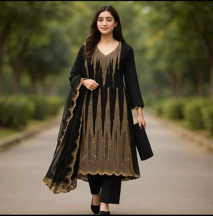 GTM Lawn 3-Piece Embroidered Suit – Computer Sequence Shirt with Chiffon Embroidered Dupatta (2025 Collection)