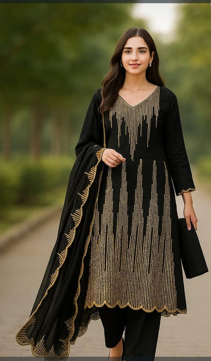 GTM Lawn 3-Piece Embroidered Suit – Computer Sequence Shirt with Chiffon Embroidered Dupatta (2025 Collection)