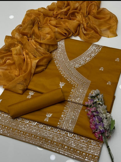 Fancy Angrakha Style 3-Piece Lawn Suit – Embroidered Shirt with Printed Chiffon Dupatta