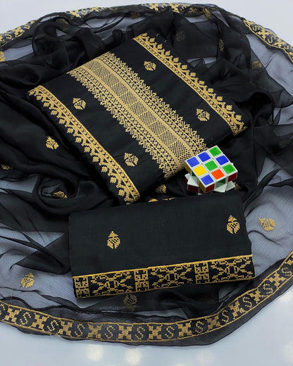 Cross-Stitch Emb Lawn - 3 piece suit with Khussa