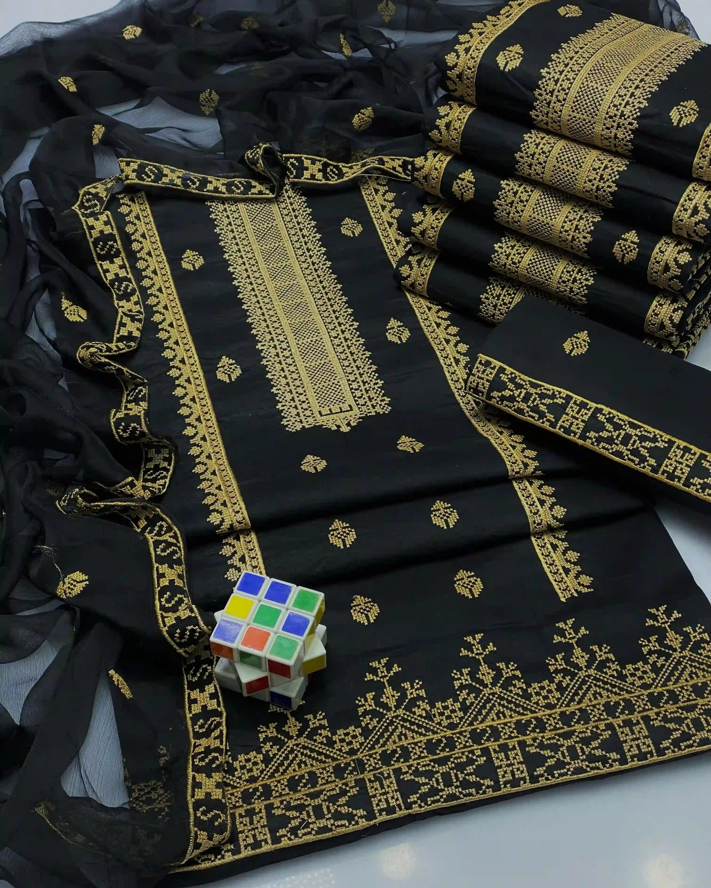Cross-Stitch Emb Lawn - 3 piece suit with Khussa