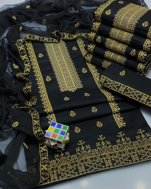 Cross-Stitch Emb Lawn - 3 piece suit with Khussa