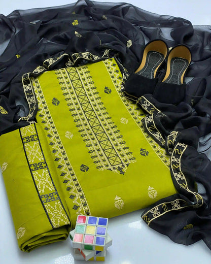Cross-Stitch Emb Lawn - 3 piece suit with Khussa