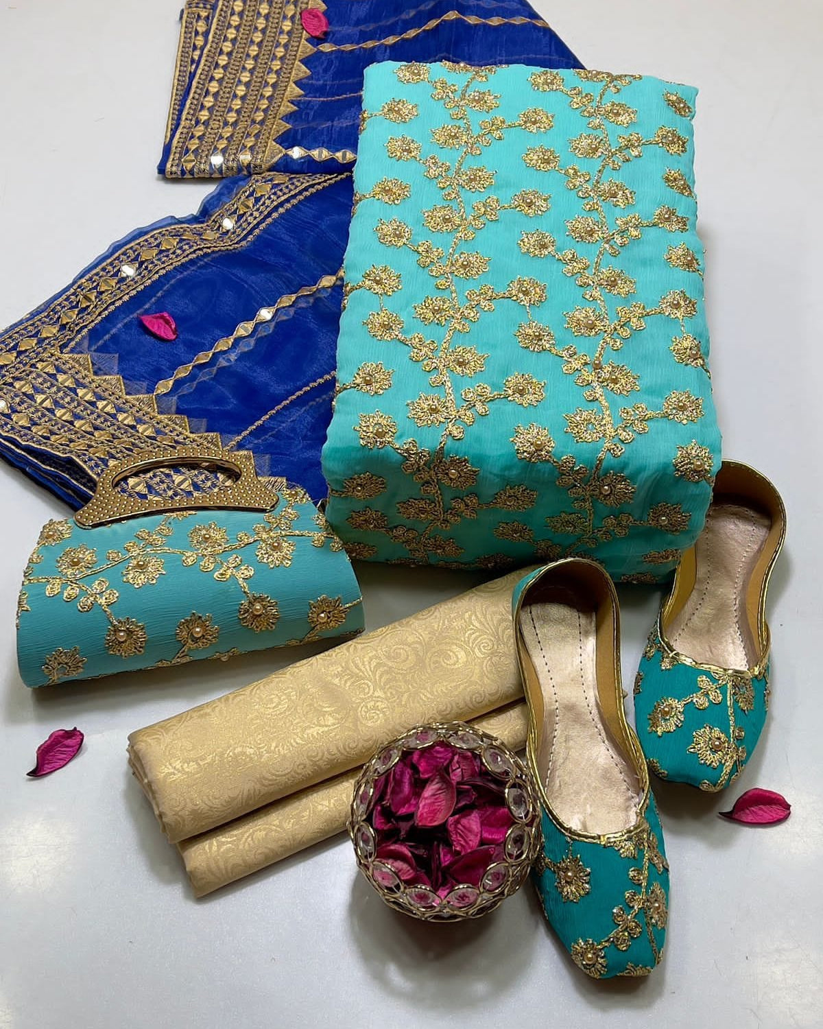 Aqua with Royal blue
