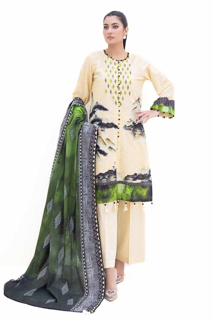 3 Piece Unstitched Embroidered Printed Light Khaddar Suit with Printed Khaddar Dupatta K-42013 L