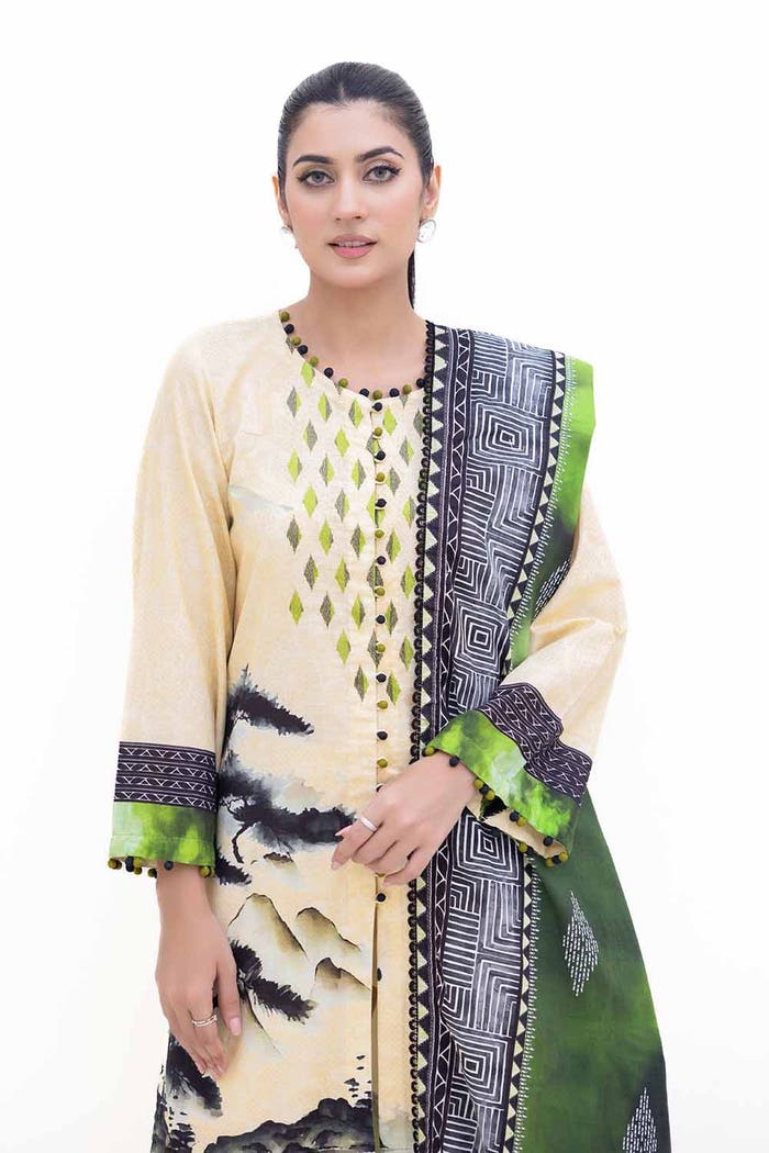 3 Piece Unstitched Embroidered Printed Light Khaddar Suit with Printed Khaddar Dupatta K-42013 L