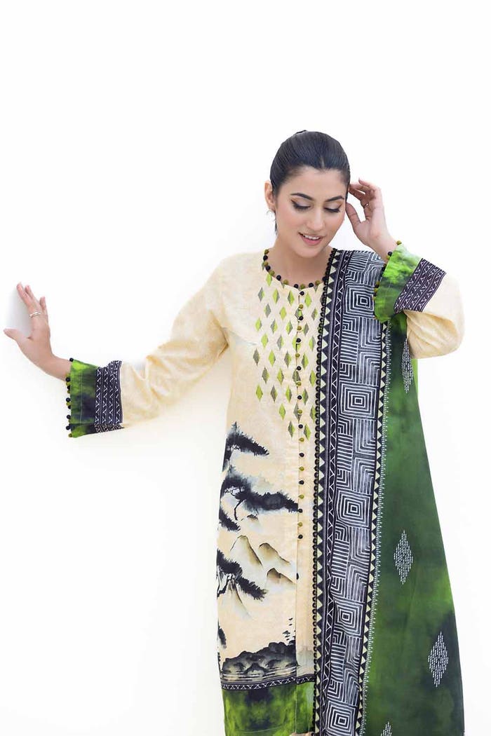 3 Piece Unstitched Embroidered Printed Light Khaddar Suit with Printed Khaddar Dupatta K-42013 L