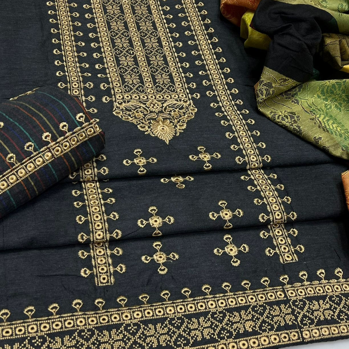 Timeless Khadar - 3pc Cross-Stitch Suit with Jacquard Shawl