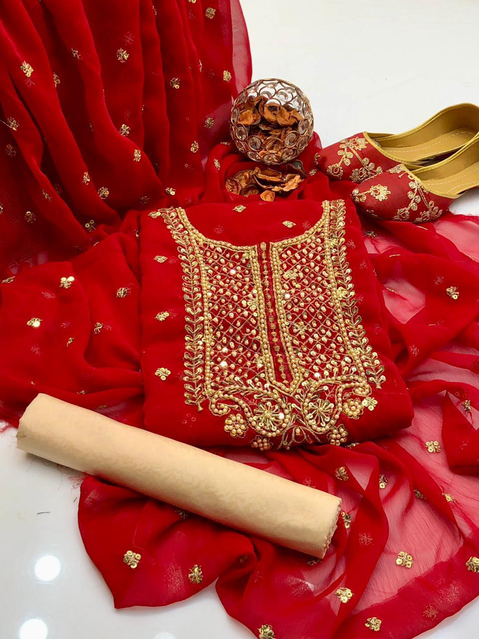 Chiffon Boti HandWork-3 Piece Dress with Khussa