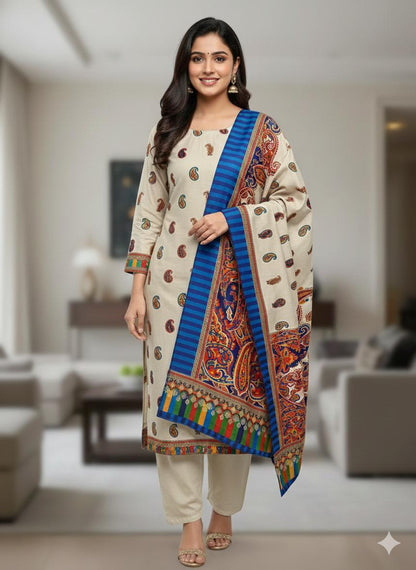 Pure Indian Pashmina Wool 74 Grade Kalamkari - 3 Piece