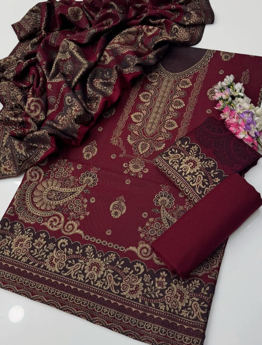 Premium Wool Jacquard – Full Heavy Shawl
3-Piece