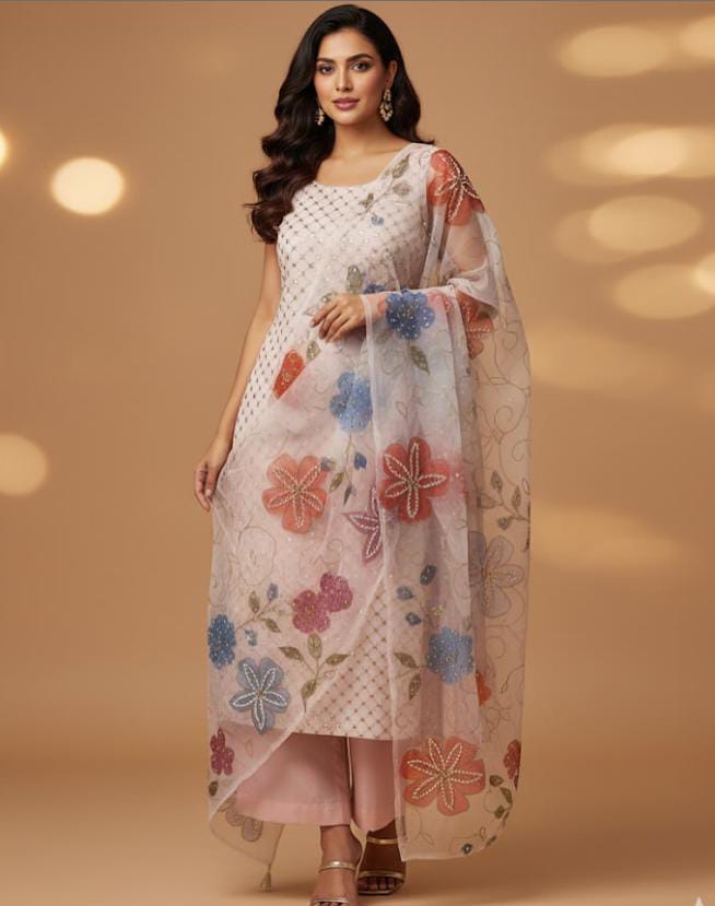 Fancy Party Wear Soft Organza 9mm - 2 piece