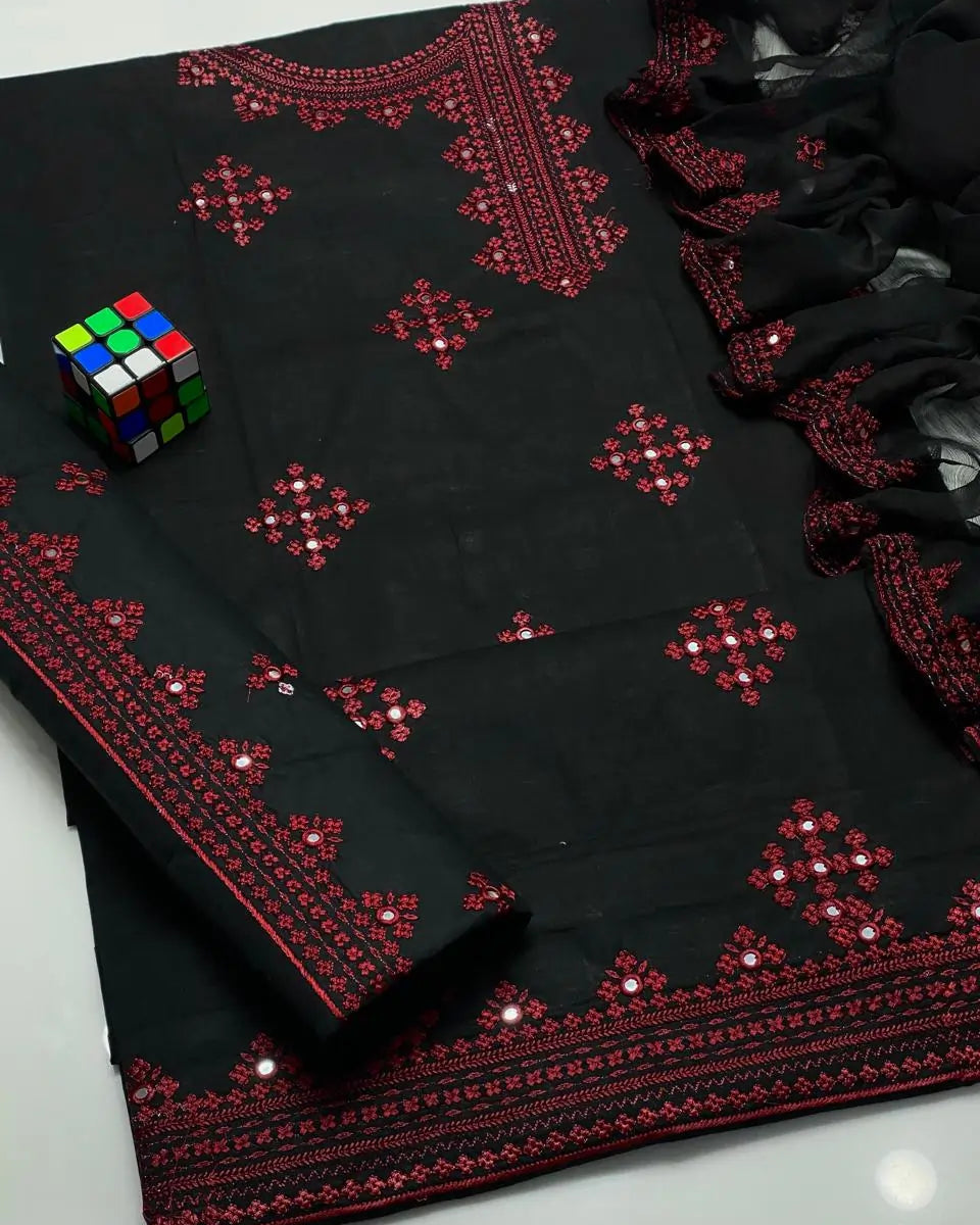 Sindhi Anarkha Style Lawn Cotton Heavy Embroidery - 3 Piece