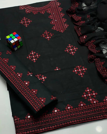 Sindhi Anarkha Style Lawn Cotton Heavy Embroidery - 3 Piece