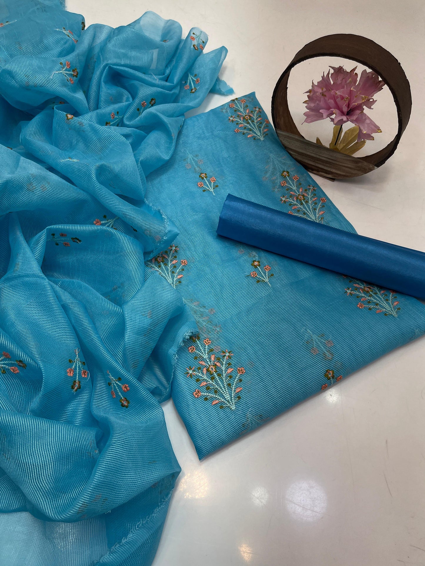 Khaadi Stuff Embroidered 3 Piece Suit – Embroidered Shirt, Dupatta & Kataan Trouser