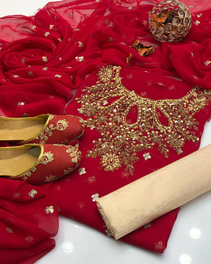 Chiffon Boti HandWork-3 Piece Dress with Khussa