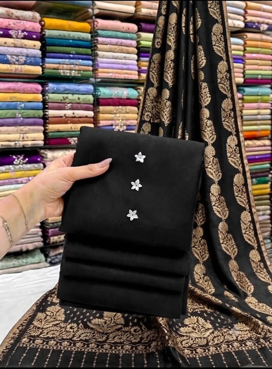 Indian Kani shawl with wool plain - 3 piece