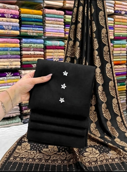 Indian Kani shawl with wool plain - 3 piece