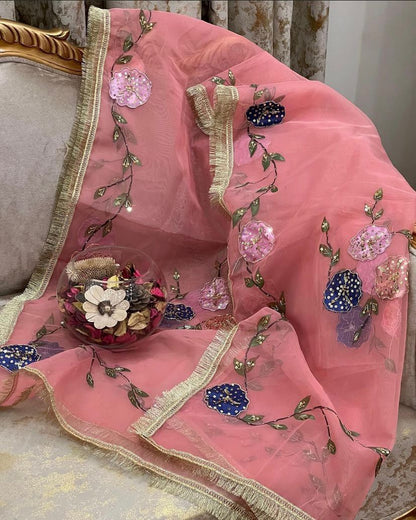 Organza Brush Pant Suit with Heavy Nagina Dupatta – Premium Collection